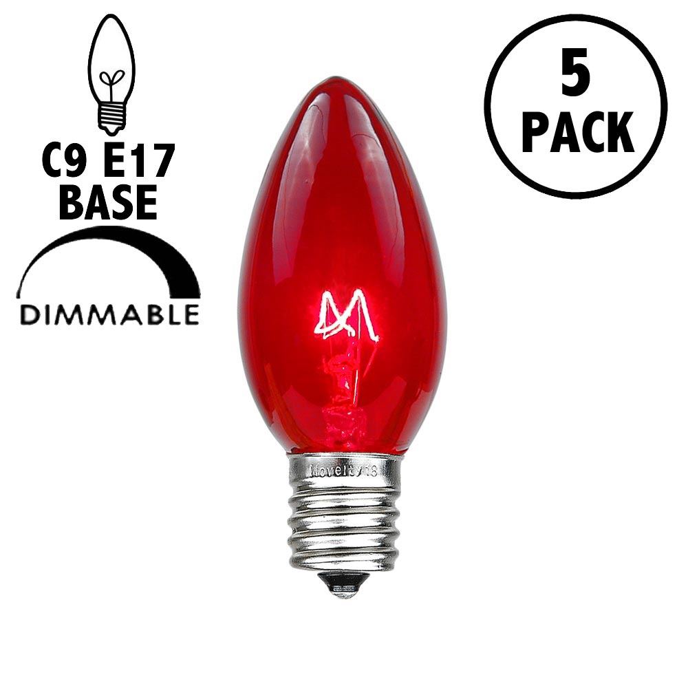 Picture of 5 Pack Red Transparent C9 7 Watt Replacement Bulbs