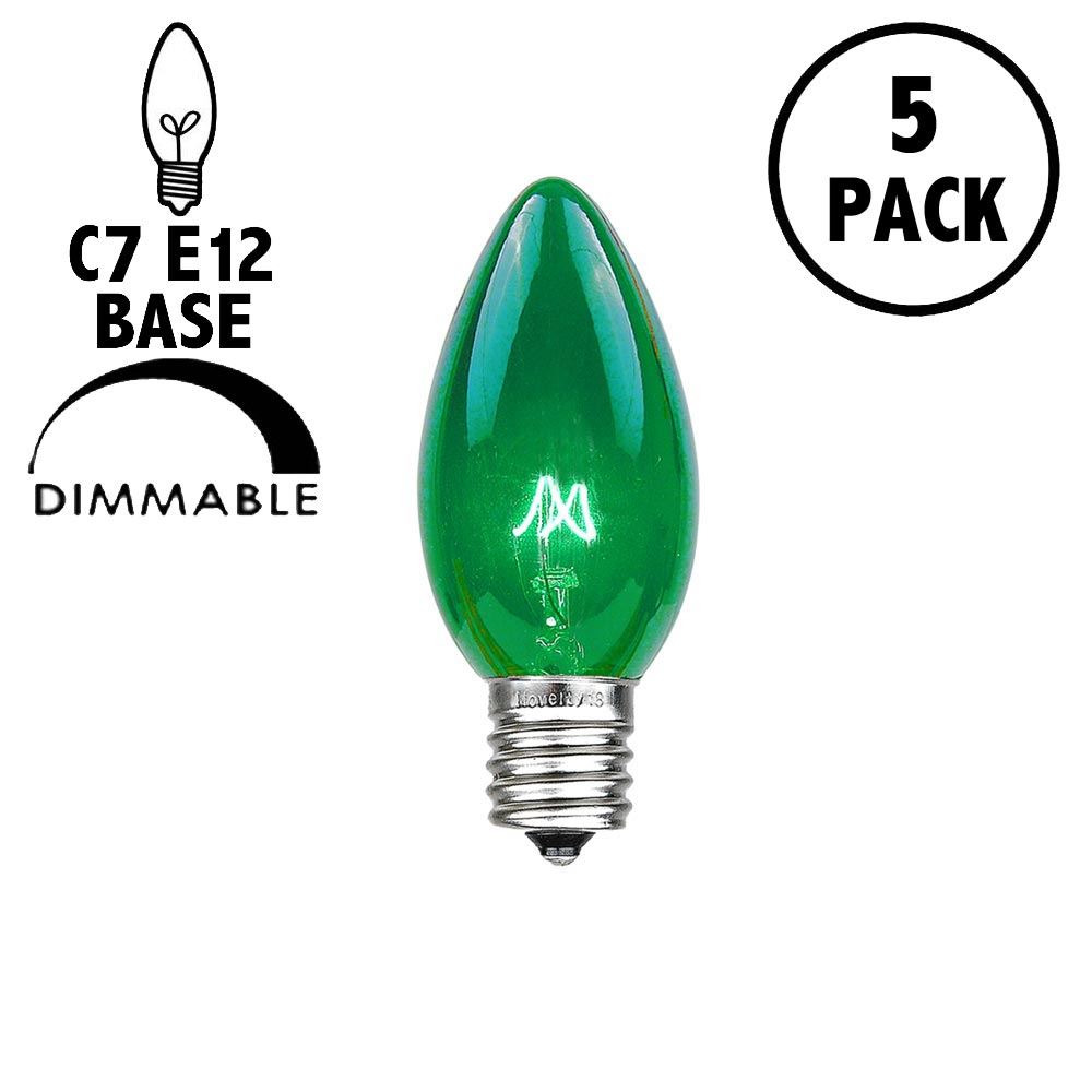 Picture of 5 Pack Green Transparent C7 5 Watt Bulbs