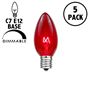 Picture of 5 Pack Red Transparent C7 5 Watt Bulbs