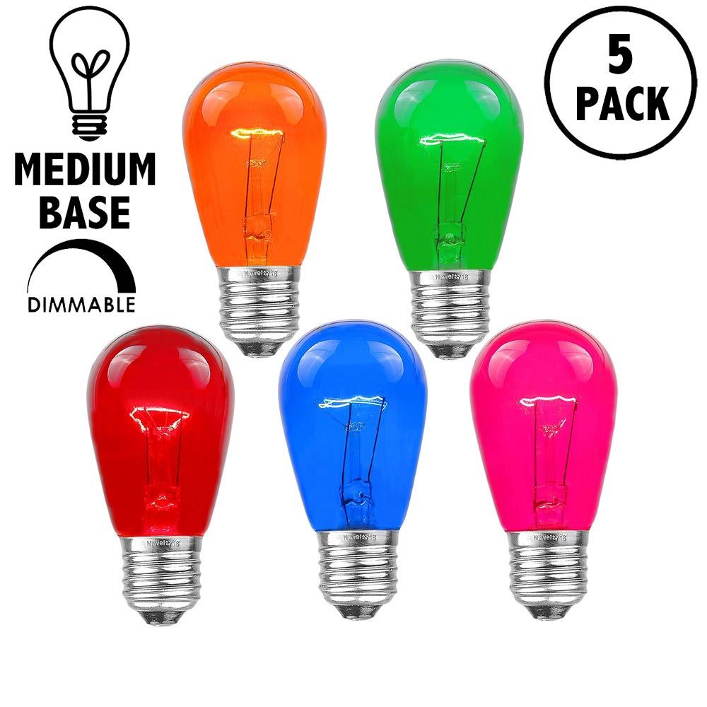 Picture of 5 Pack of Transparent Assorted S14 11 Watt Bulbs Medium Base e26