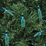 Picture of Teal Christmas Mini Lights 100 Light 50 Feet Long on Green Wire