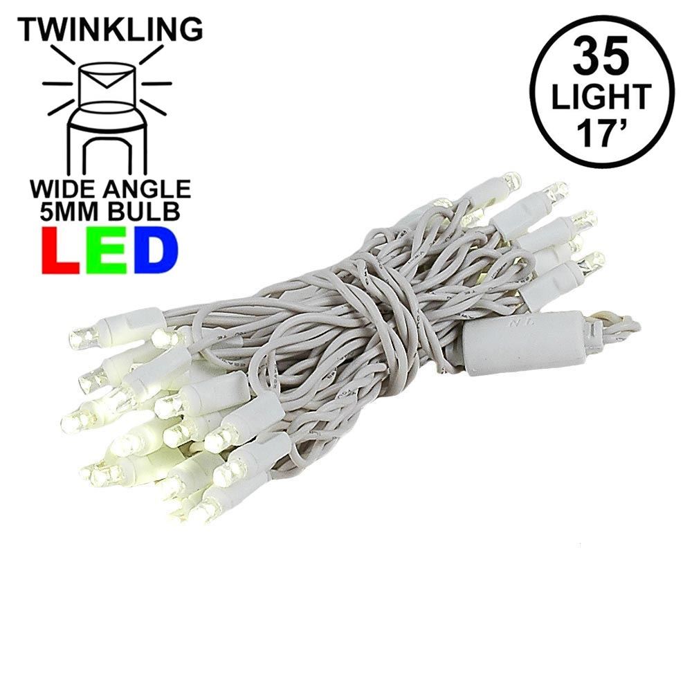 Twinkling LED Curtain Lights on White Wire with 35 Wide Angle Warm White  Bulbs