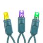 Picture of Commercial Grade Wide Angle 100 LED Yellow Purple Green 50' Long on Green Wire