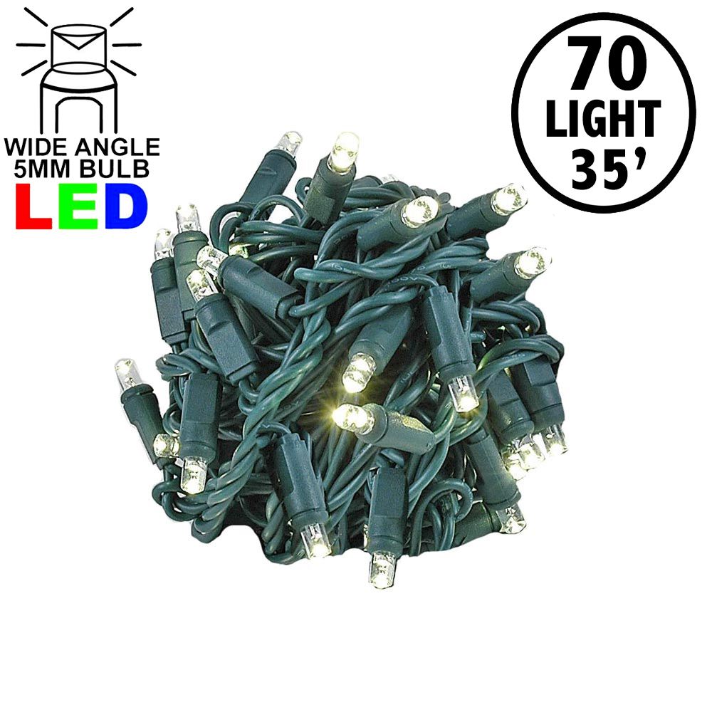 Picture of Commercial Grade Wide Angle 70 LED Warm White 35.5' Long on Green Wire