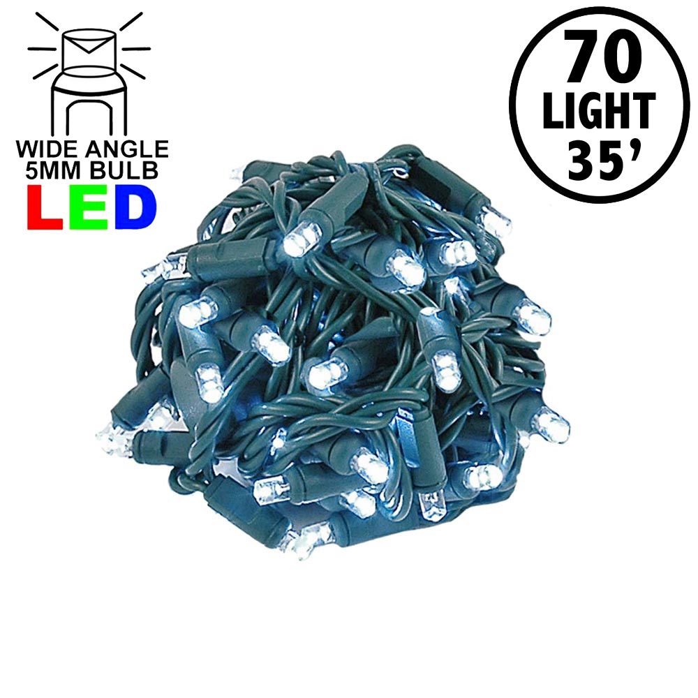Picture of Commercial Grade Wide Angle 70 LED Pure White 35.5' Long on Green Wire