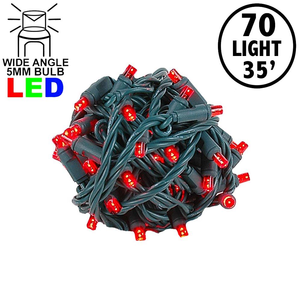 Picture of Commercial Grade Wide Angle 70 LED Red 35.5' Long on Green Wire