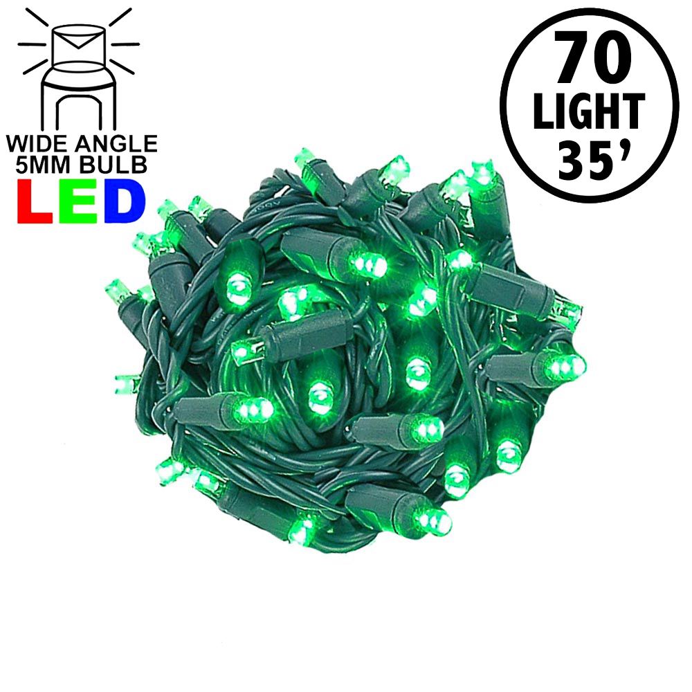 Picture of Commercial Grade Wide Angle 70 LED Green 35.5' Long on Green Wire