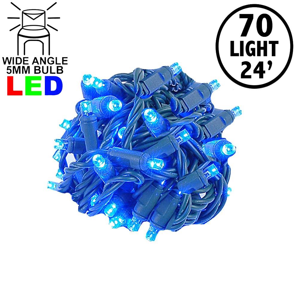 Picture of Commercial Grade Wide Angle 70 LED Blue 24' Long on Green Wire