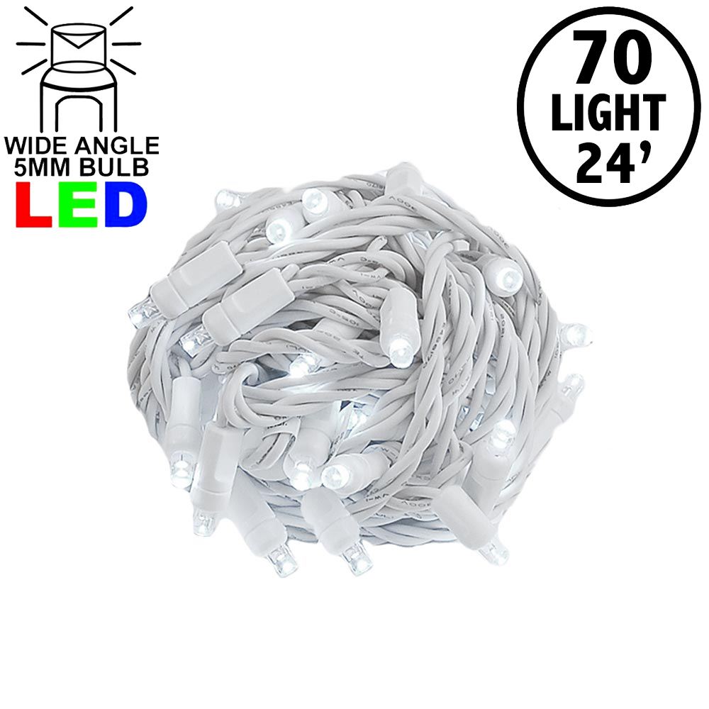 Picture of Commercial Grade Wide Angle 70 LED Pure White 24' Long on White Wire