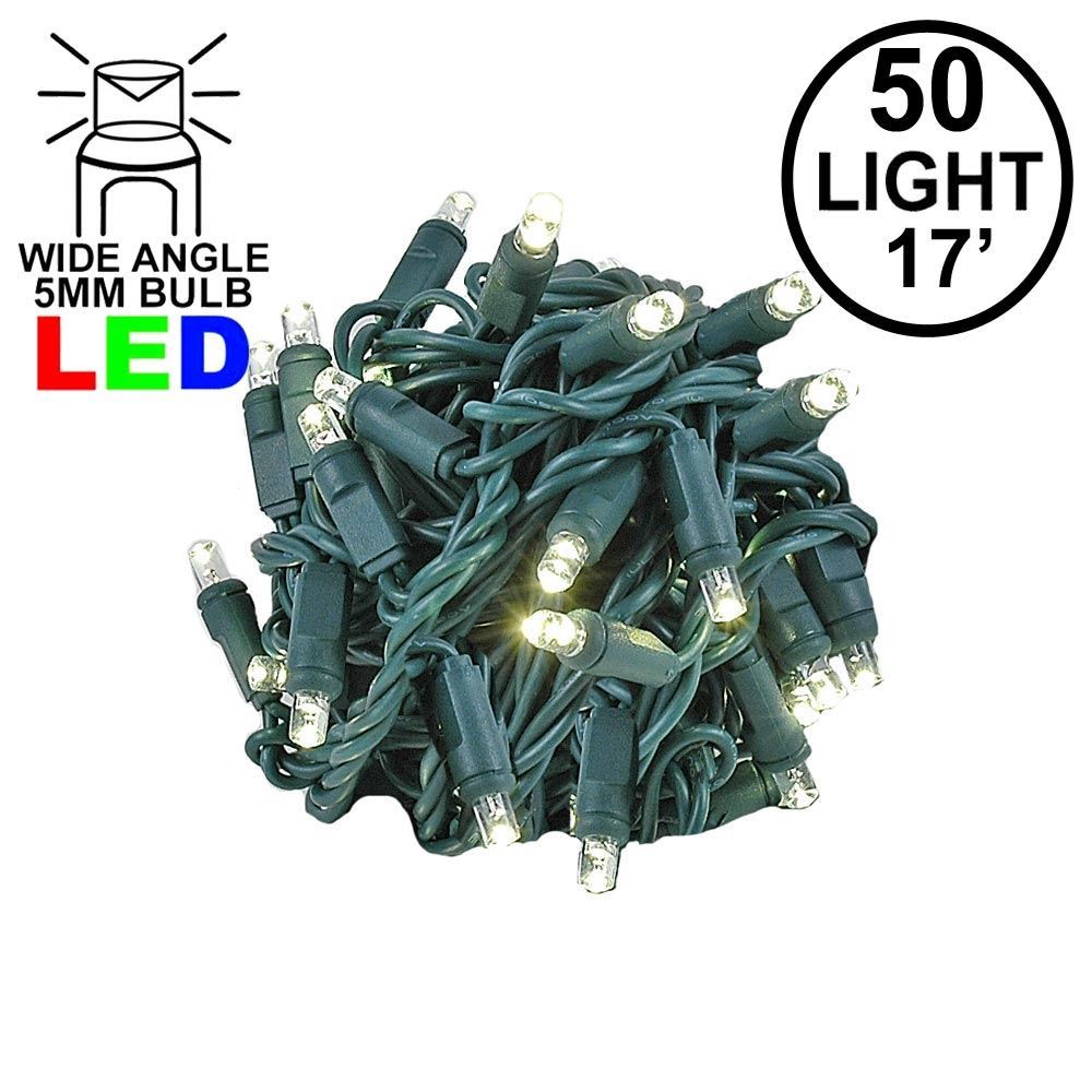 Picture of Commercial Grade Wide Angle 50 LED Warm White 17' Long on Green Wire