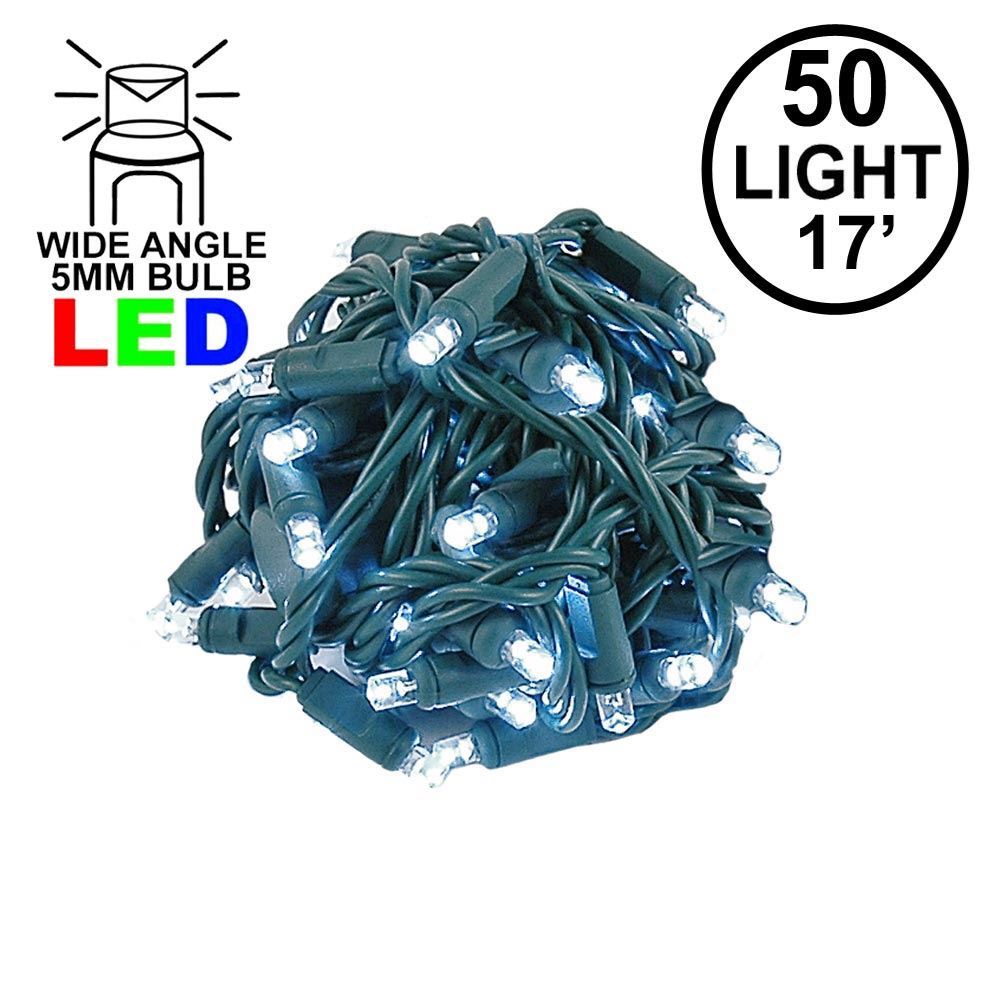 Picture of Commercial Grade Wide Angle 50 LED Pure White 17' Long on Green Wire
