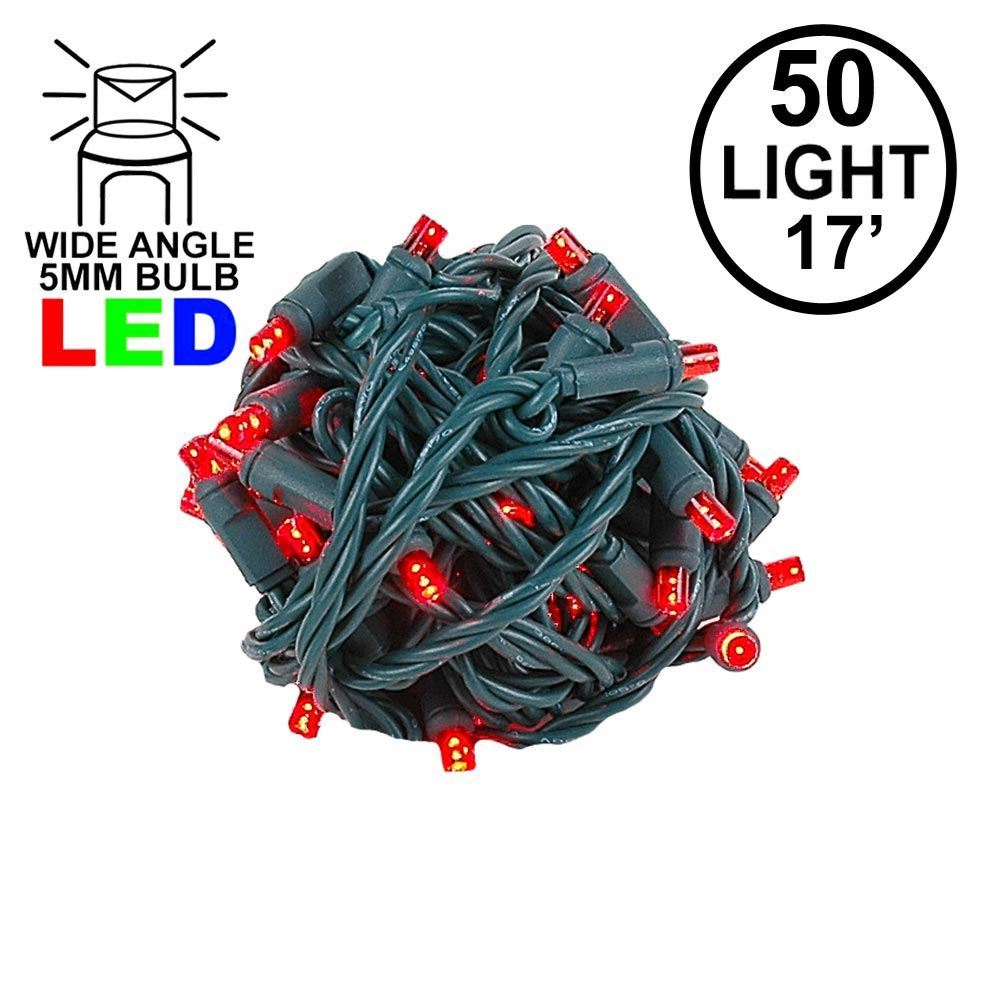 Picture of Commercial Grade Wide Angle 50 LED Red 17' Long on Green Wire