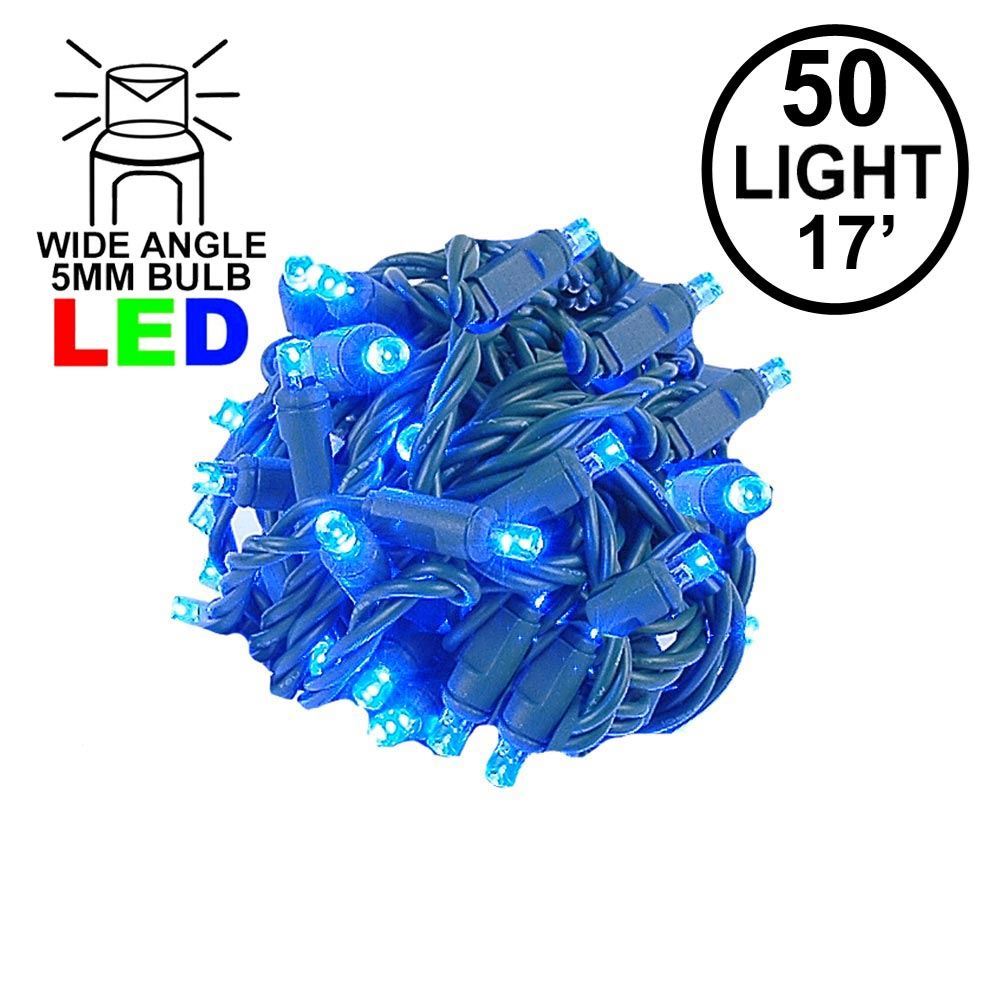 Picture of Commercial Grade Wide Angle 50 LED Blue 17' Long on Green Wire