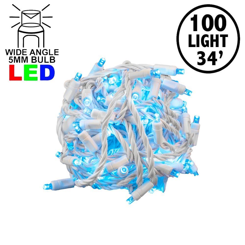 Picture of Commercial Grade Wide Angle 100 LED Teal 34' Long White Wire