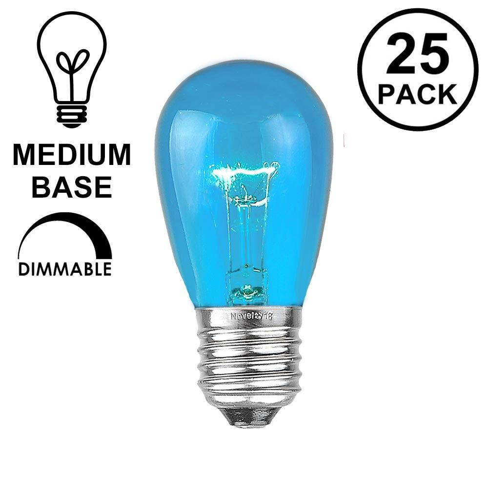 Picture of 25 Pack of Transparent Teal S14 11 Watt Bulbs Medium Base e26