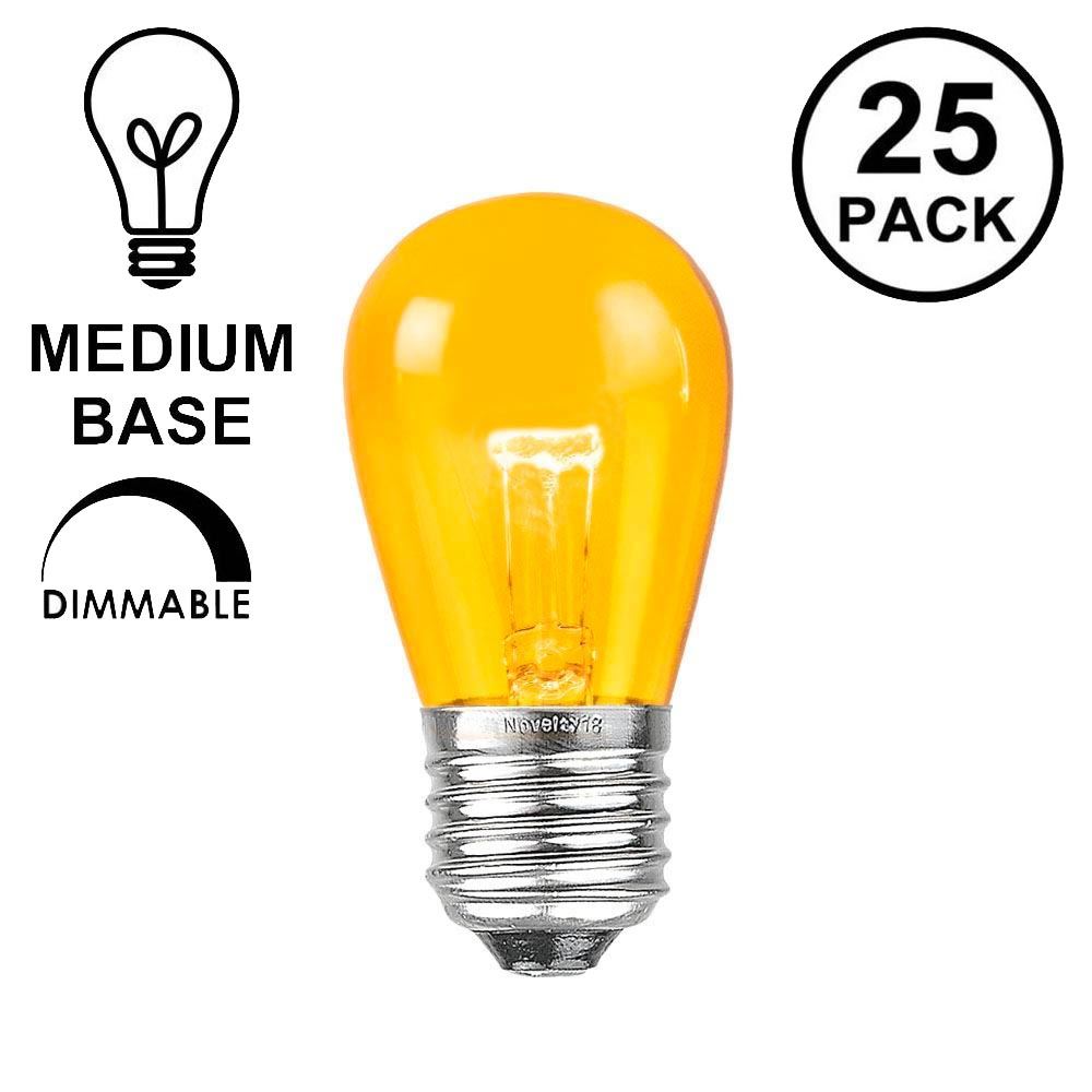 Picture of 25 Pack of Transparent Yellow S14 11 Watt Bulbs Medium Base e26