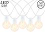 Picture of 50 LED Filament G50 Globe String Light Set with Warm White Bulbs on White Wire
