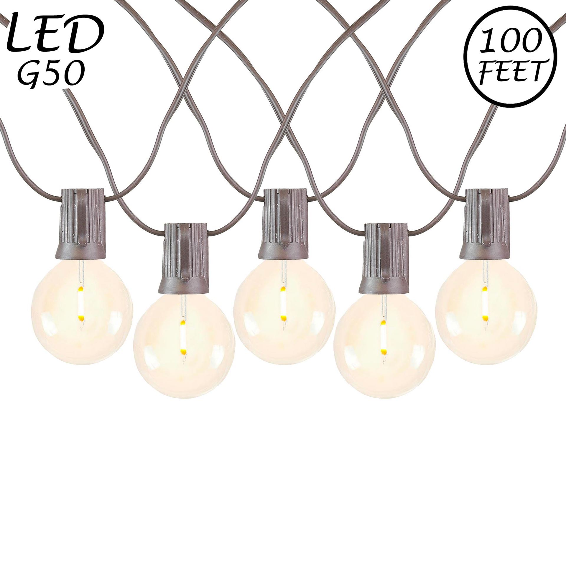 Picture of 67 LED Filament G50 Globe String Light Set with Warm White Bulbs on Brown Wire