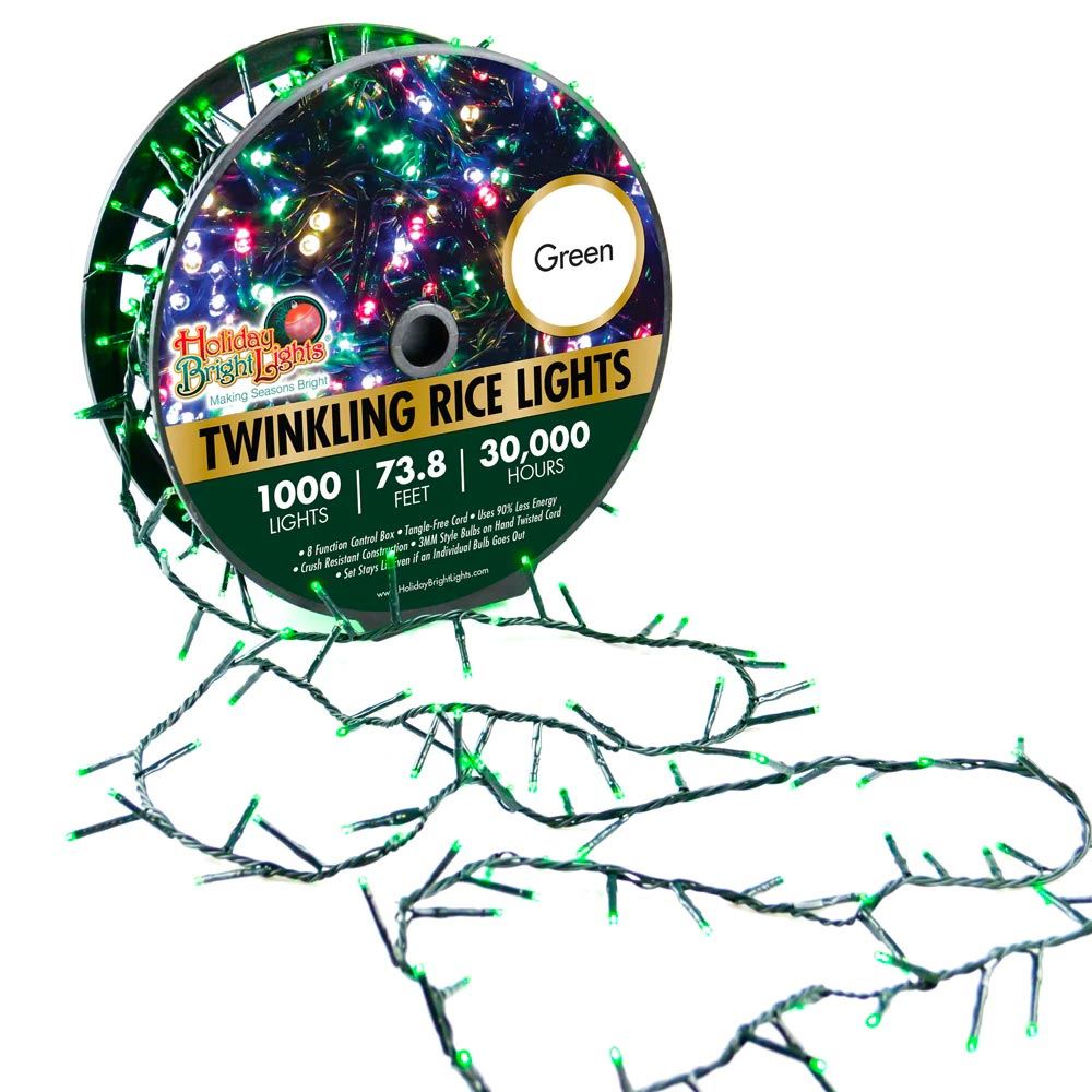 Picture of LED Connectable Twinkling Rice Light Set - 1000 Green Lights on Green Wire