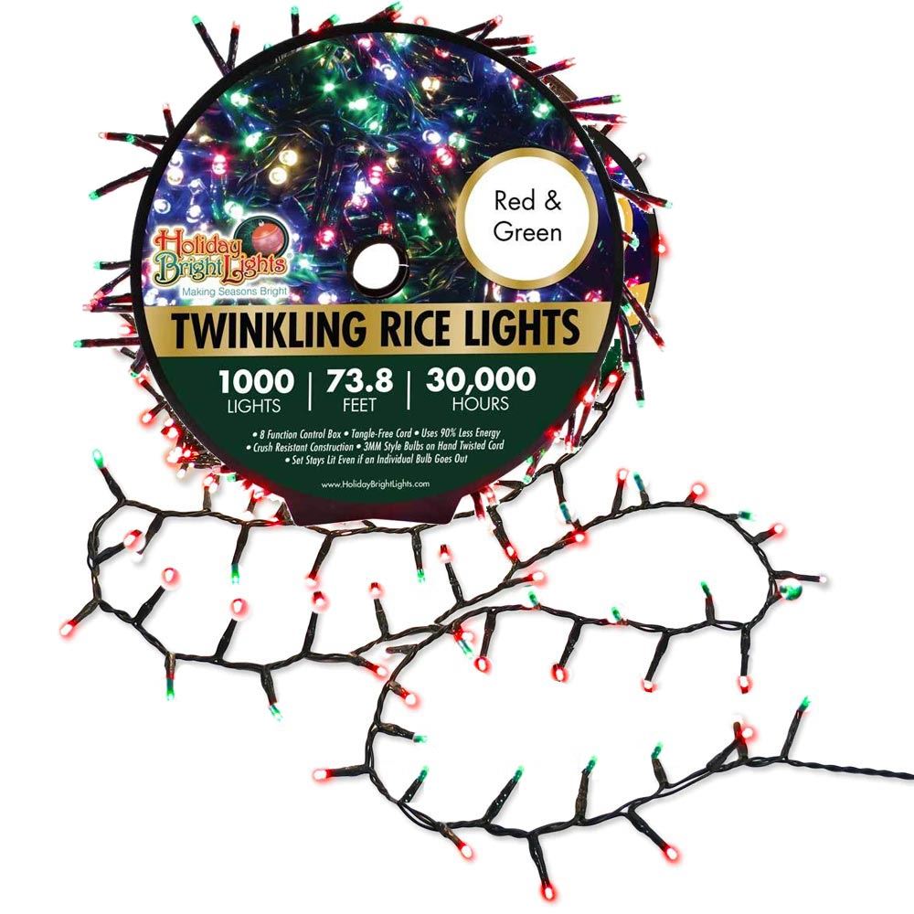 Picture of LED Connectable Twinkling Rice Light Set - 1000 Red & Green Lights on Green Wire