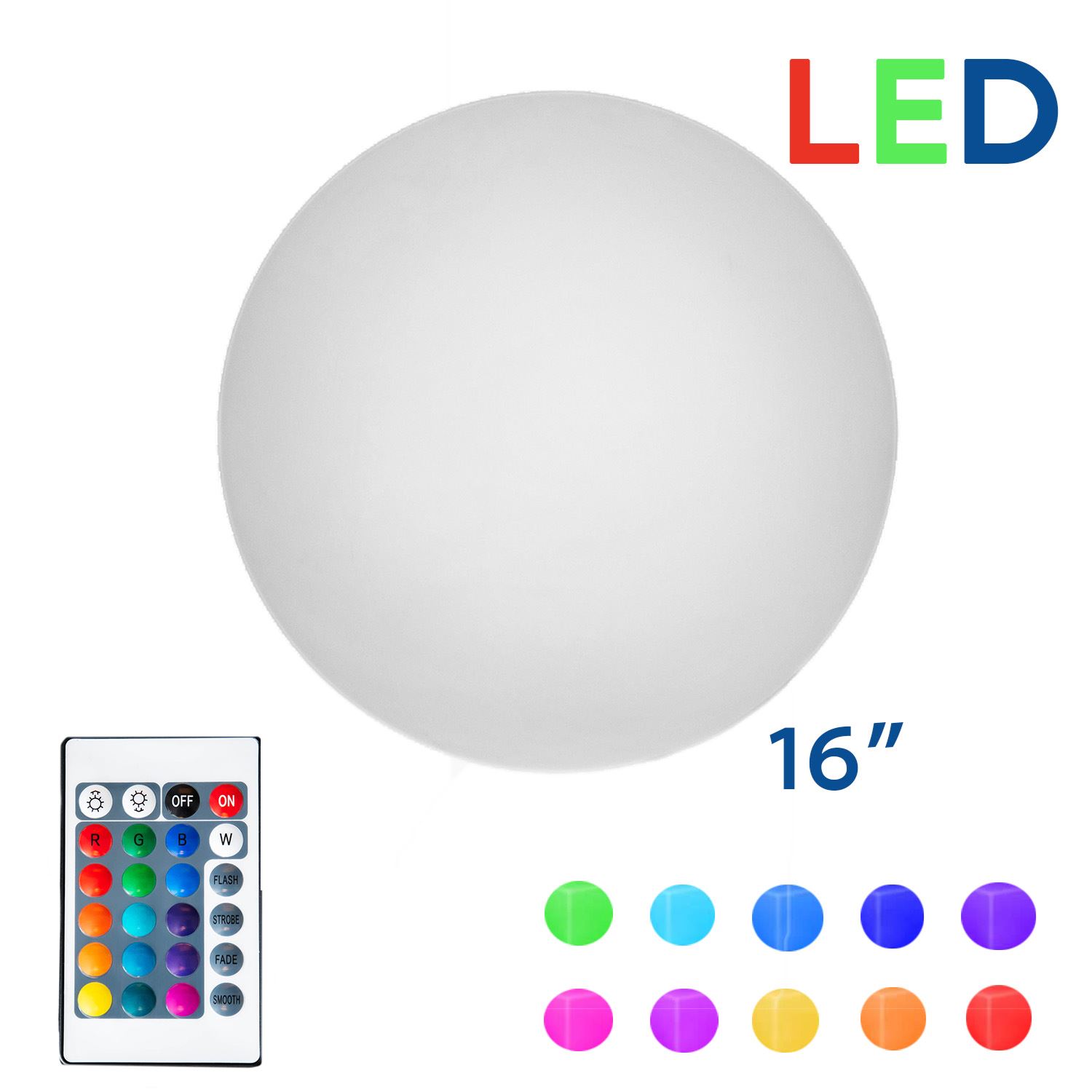 Picture of 16 Inch Plastic LED Sphere, RGBW, Rechargeable, Waterproof, Remote Controlled