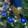Picture of 25 G40 Globe String Light Set with Blue Satin Bulbs on Black Wire