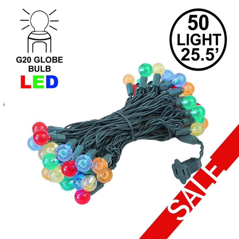 Picture of G20 50 LED Bubble Multi 6" Spacing Green Wire