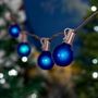 Picture of 25 G40 Globe String Light Set with Blue Satin Bulbs on Brown Wire