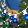 Picture of 100 G40 Globe String Light Set with Blue Satin Bulbs on White Wire