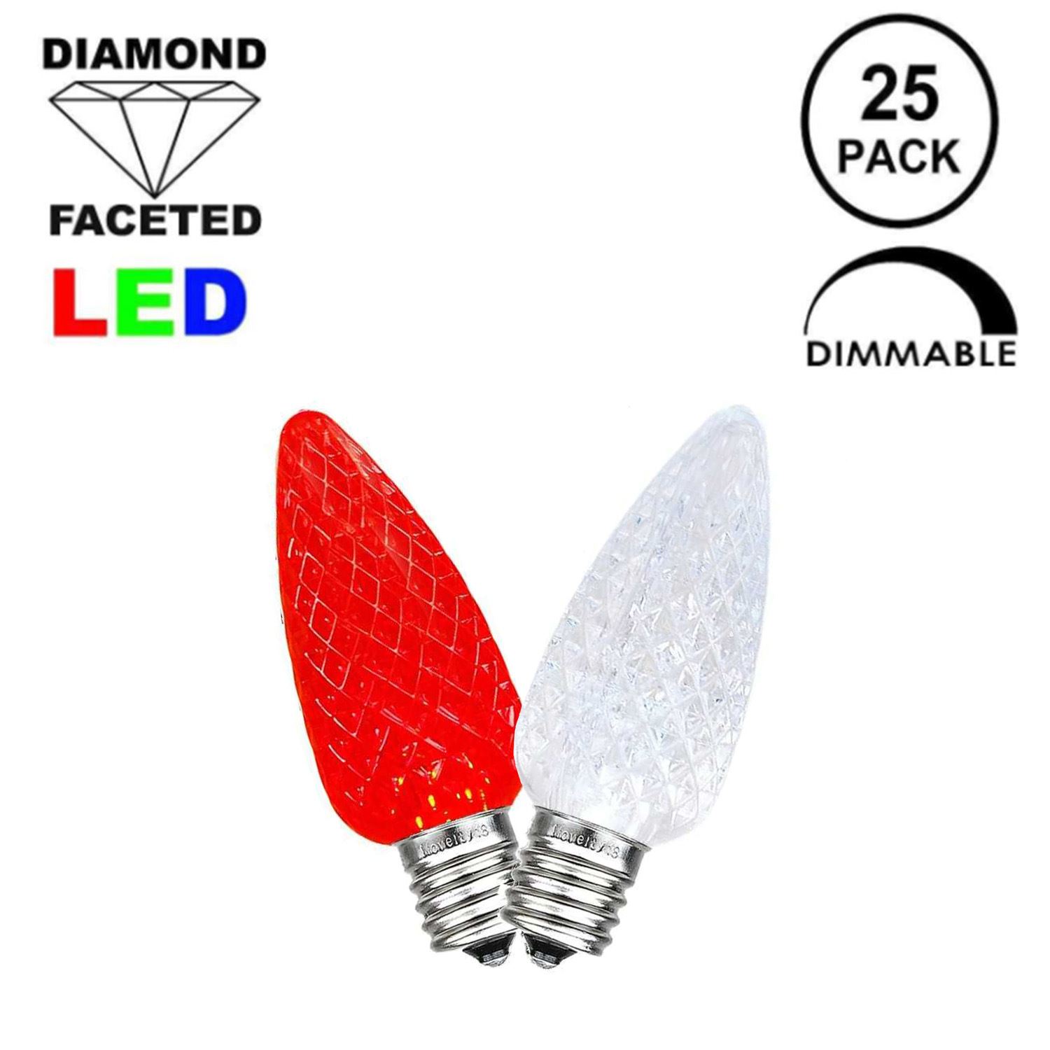 Picture of Red/Pure White C7 LED Replacement Bulbs 25 Pack