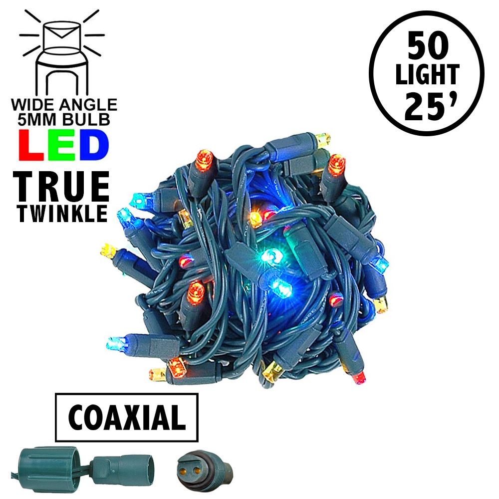 Picture of *NEW* True Twinkle Coaxial 50 LED Multi Color 6" Spacing Green Wire