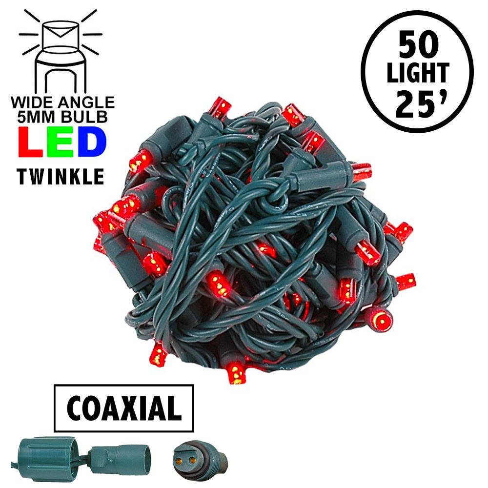 Picture of Twinkling Coaxial 50 LED Red 6" Spacing Green Wire