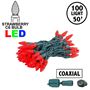 Picture of Coaxial Red 100 LED C6 Strawberry Mini Lights Commercial Grade on Green Wire