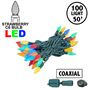 Picture of Coaxial Multi Color 100 LED C6 Strawberry Mini Lights Commercial Grade on Green Wire