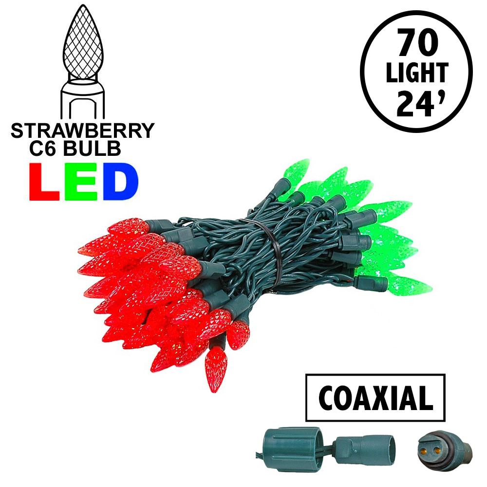 Picture of Coaxial Red/Green 70 LED C6 Strawberry Mini Lights Commercial Grade on Green Wire
