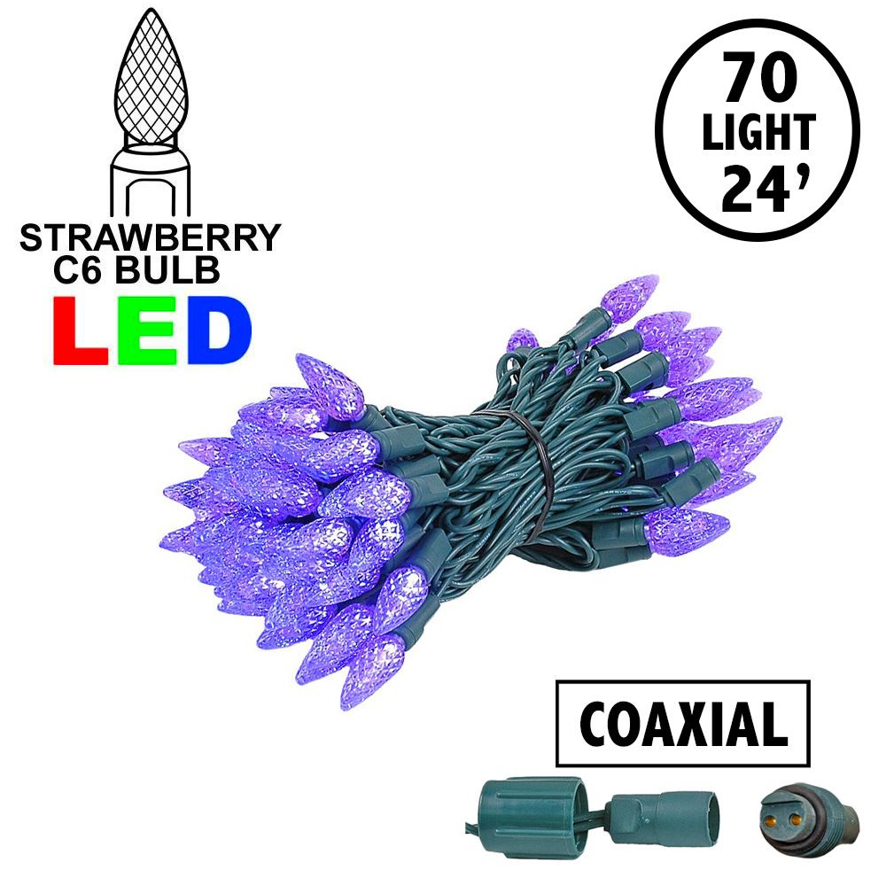 Picture of Coaxial Purple 70 LED C6 Strawberry Mini Lights Commercial Grade on Green Wire