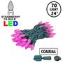 Picture of Coaxial Pink 70 LED C6 Strawberry Mini Lights Commercial Grade on Green Wire