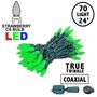 Picture of Coaxial *NEW* True Twinkle Green 70 LED C6 Strawberry Mini Lights Commercial Grade on Green Wire