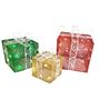 Picture of 9 in., 12 in. & 15 in. Red/Green/Gold Gift Boxes with 100 Steady & Twinkle LED Lights (Set of 3)