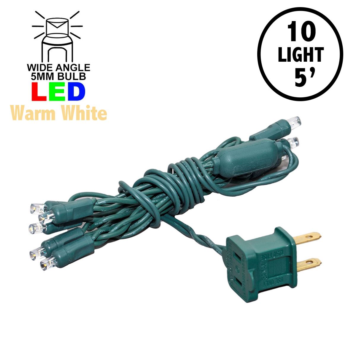 Picture of 10 Light Non Connectable Warm White LED Mini Lights Green Wire