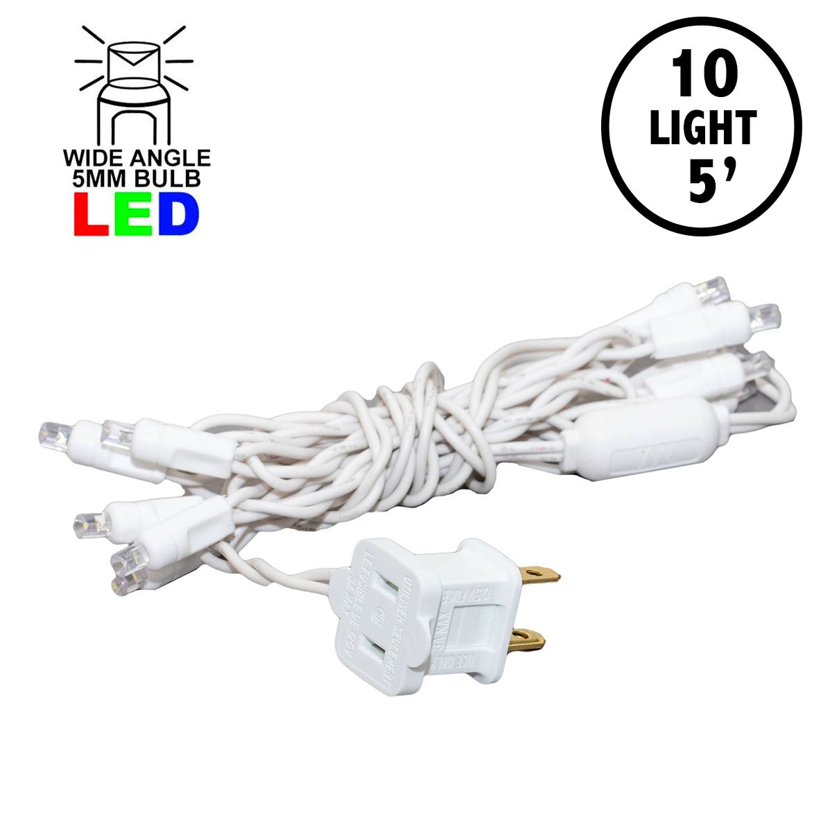 Picture of 10 Light Non Connectable Pure White LED Mini Lights White Wire