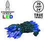 Picture of *NEW* True Twinkle Blue 70 LED C6 Strawberry Mini Lights Commercial Grade on Green Wire