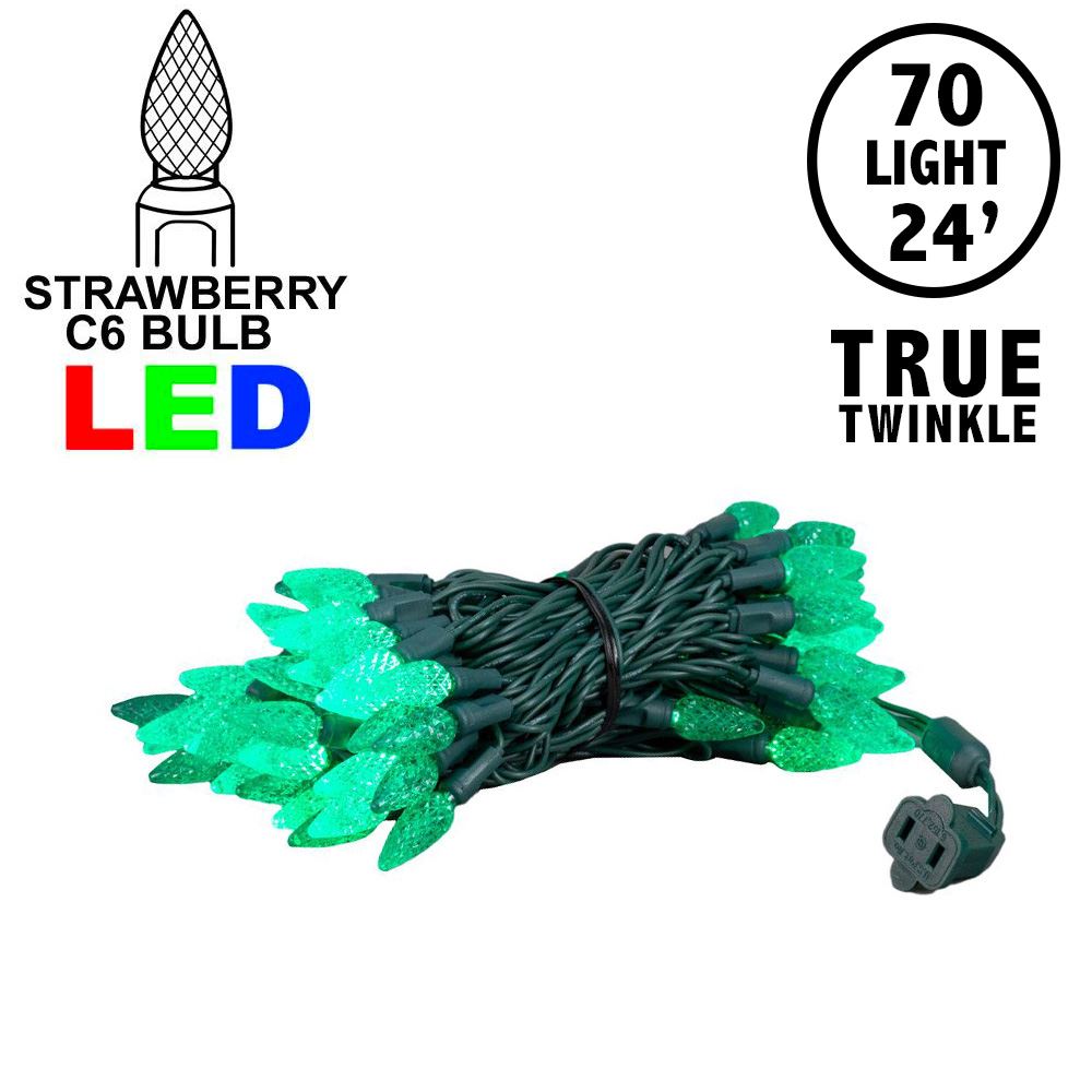 Picture of *NEW* True Twinkle Green 70 LED C6 Strawberry Mini Lights Commercial Grade on Green Wire