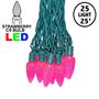 Picture of 25 Pink C9 LED Pre-Lamped String Lights Green Wire