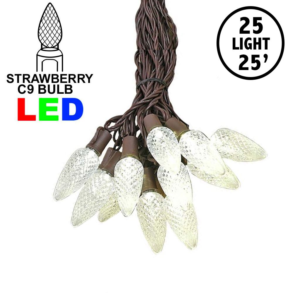 Picture of 25 Warm White LED C9 Pre-Lamped String Lights Brown Wire