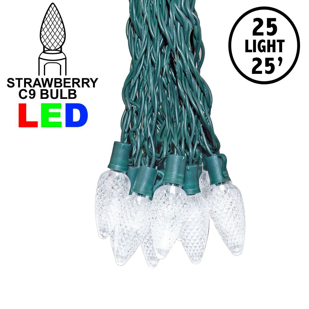Picture of 25 Pure White LED C9 Pre-Lamped String Lights Green Wire