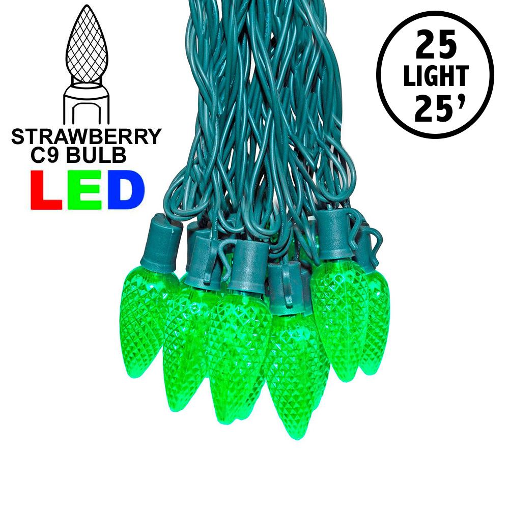 Picture of 25 Green LED C9 Pre-Lamped String Lights Green Wire