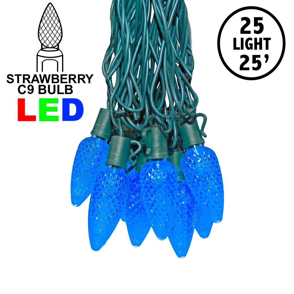 Picture of 25 Blue LED C9 Pre-Lamped String Lights Green Wire