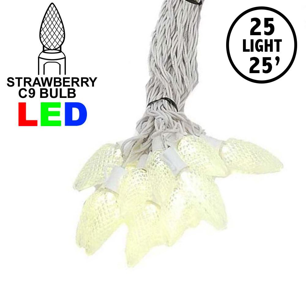 Picture of 25 Warm White LED C9 Pre-Lamped String Lights on White Wire