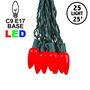 Picture of 25 Red Ceramic LED C9 Pre-Lamped String Lights Green Wire